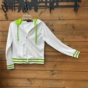 256.REGALEEAR Women’s/Children White & Green Full Zip-Up Athletic Casual Hoodie